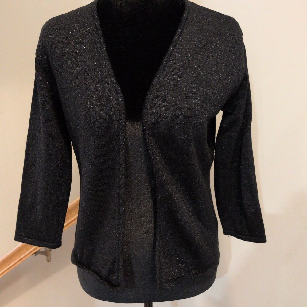 Doki-Geki (DG) Women's Black Open Front Metallic Glitter Shimmer Cardigan - L